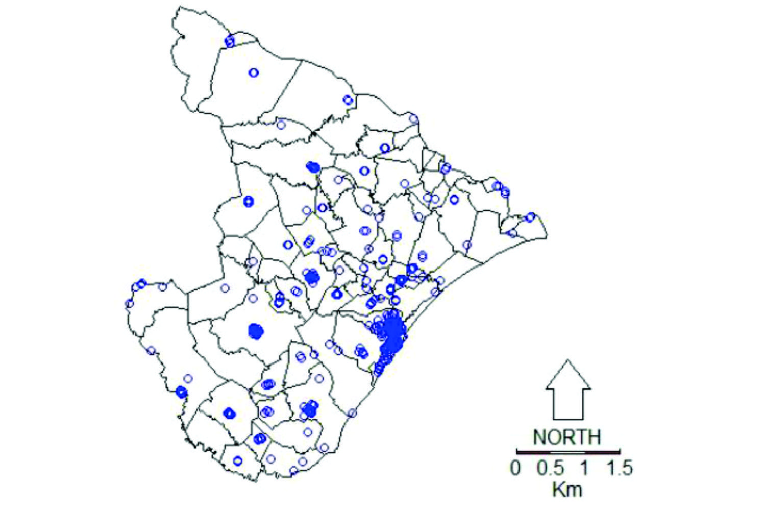 Distribuição por município dos indivíduos heterozigotos para doença falciforme em Sergipe, 2011-2012 (Fonte: trabalho da pesquisadora)