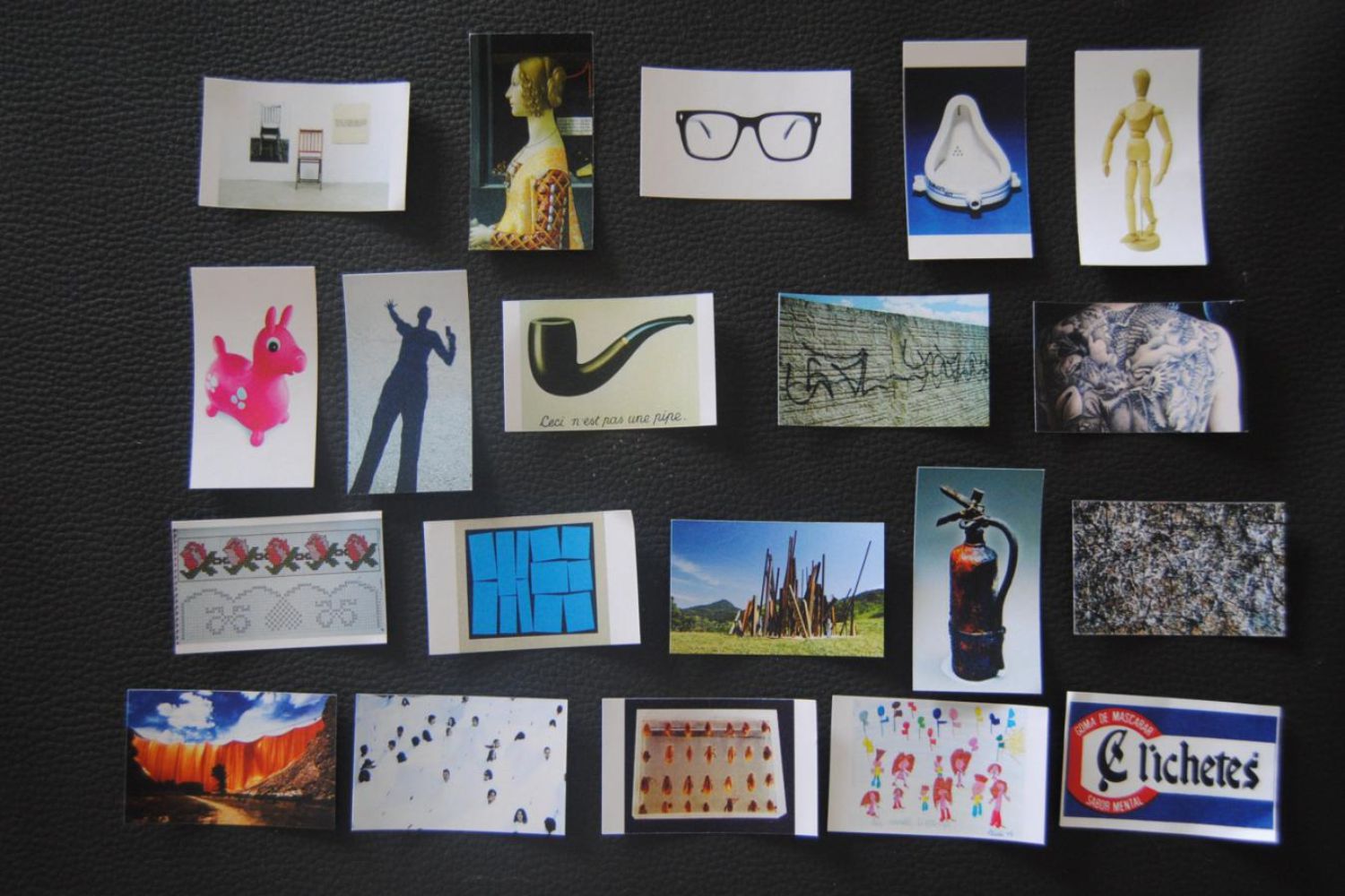 Imagens em adesivos para aplicação da foto-elicitação, parte da metodologia da pesquisa de Márjorie (Foto da pesquisadora, disponível na Tese)