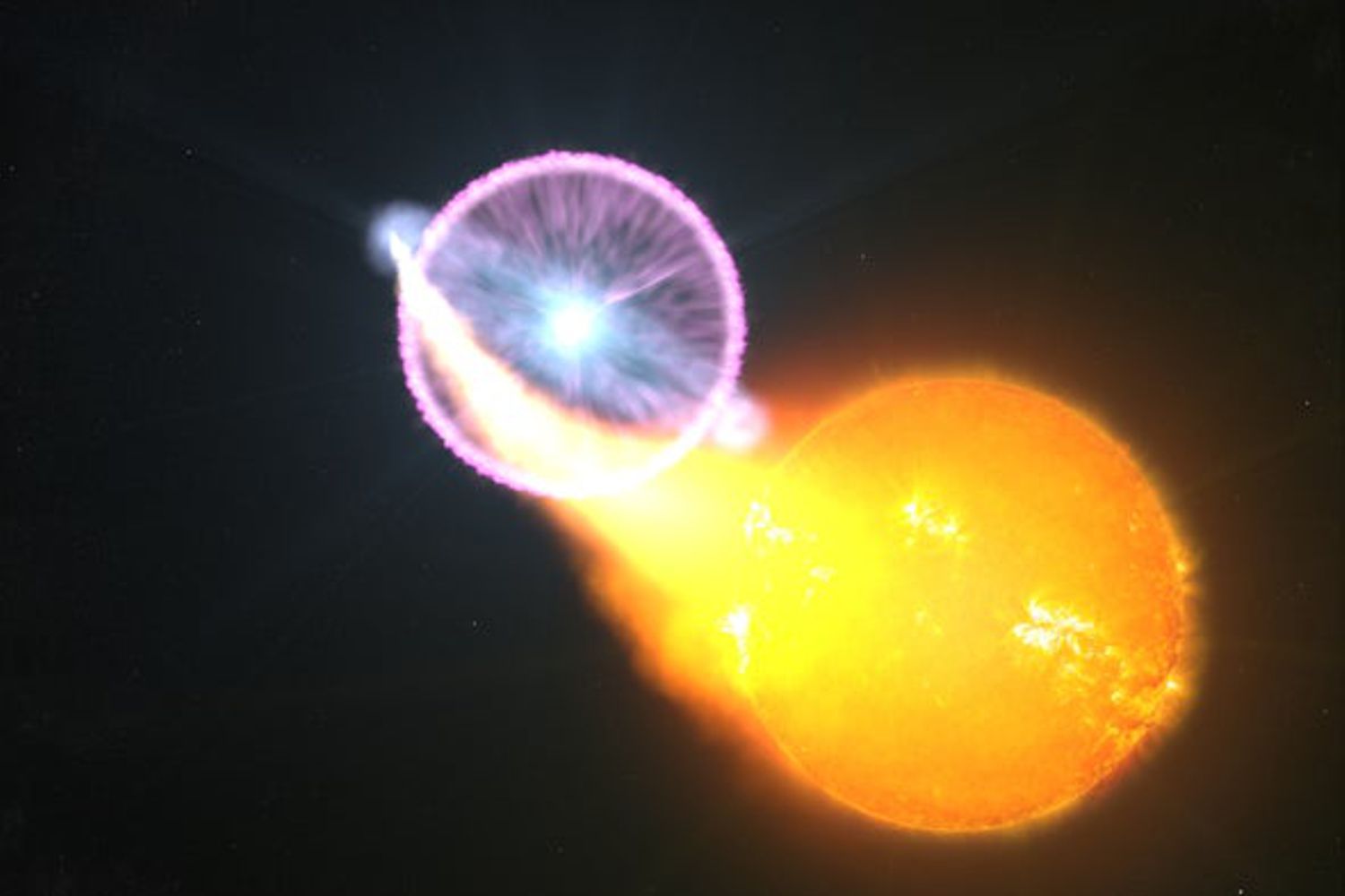 Concepção artística de uma explosão de uma nova clássica. (Crédito: Scott Wiessinger, NASA – Goddard Space Flight Center)