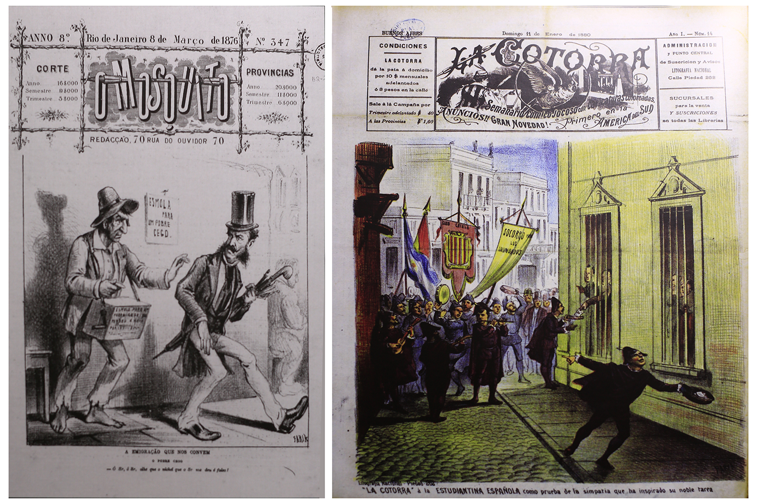 Obras de Faria nos impressos; no Rio de Janeiro (à esquerda, p. 109) e em Buenos Aires (à direita, p. 124)