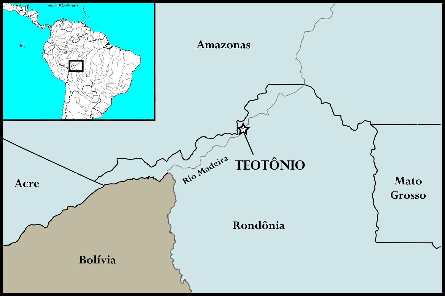 Localização do sítio Teotônio no sudoeste da Amazônia (Fonte: modificado a partir do trabalho dos autores)